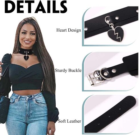 PU Leather Choker Collar Heart Choker Pendant Necklace Punk Leather Choker Love Leather Choker for Women and Girls in Saudi Arabia