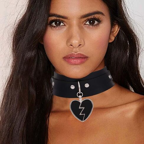 PU Leather Choker Collar Heart Choker Pendant Necklace Punk Leather Choker Love Leather Choker for Women and Girls in Saudi Arabia
