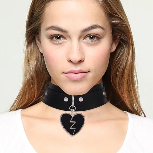 PU Leather Choker Collar Heart Choker Pendant Necklace Punk Leather Choker Love Leather Choker for Women and Girls in Saudi Arabia