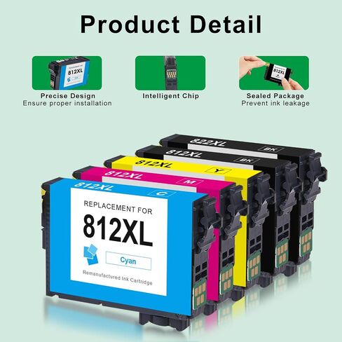 خرطوشة حبر SAILNER 812XL استبدال خرطوشة الحبر المعاد تصنيعها لخراطيش الحبر Epson 812XL حزمة كومبو لخراطيش الحبر Epson WF-7840 WF-7820 WF-7310، 5 عبوات لإبسون 812 XL in Saudi Arabia