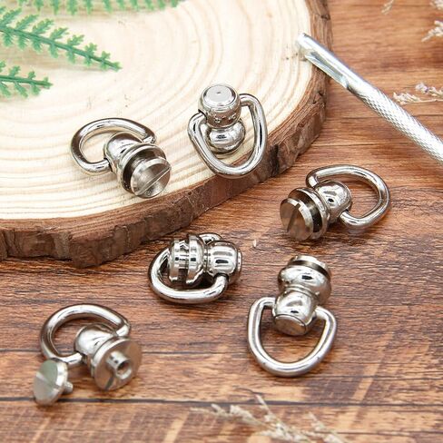 Moicstiy 6Set D-Ring Head Button Studs Solid Brass Button Stud Screws 360 Degree Rotating D-Ring Leather Button Nail Rivet with Punch for Bag, Belt, Craft, DIY Decoration (Antique Bronze, Small D) in Saudi Arabia