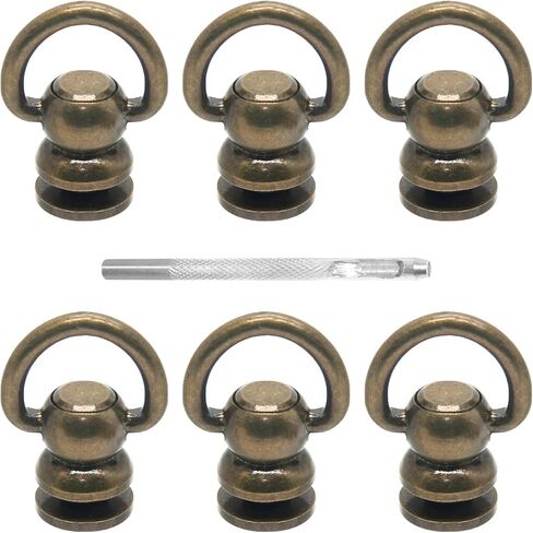 Moicstiy 6Set D-Ring Head Button Studs Solid Brass Button Stud Screws 360 Degree Rotating D-Ring Leather Button Nail Rivet with Punch for Bag, Belt, Craft, DIY Decoration (Antique Bronze, Small D) in Saudi Arabia