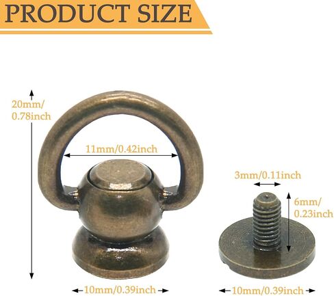 Moicstiy 6Set D-Ring Head Button Studs Solid Brass Button Stud Screws 360 Degree Rotating D-Ring Leather Button Nail Rivet with Punch for Bag, Belt, Craft, DIY Decoration (Antique Bronze, Small D) in Saudi Arabia