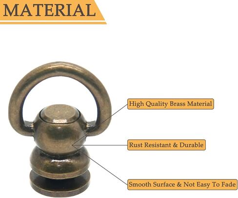 Moicstiy 6Set D-Ring Head Button Studs Solid Brass Button Stud Screws 360 Degree Rotating D-Ring Leather Button Nail Rivet with Punch for Bag, Belt, Craft, DIY Decoration (Antique Bronze, Small D) in Saudi Arabia
