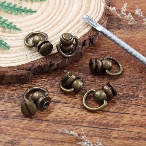 Moicstiy 6Set D-Ring Head Button Studs Solid Brass Button Stud Screws 360 Degree Rotating D-Ring Leather Button Nail Rivet with Punch for Bag, Belt, Craft, DIY Decoration (Antique Bronze, Small D) in Saudi Arabia