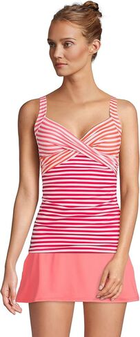Lands' End Womens Chlorine Resistant Underwire Wrap Tankini Top Wood Lily/Strawberry Stripe Regular 8 in Saudi Arabia