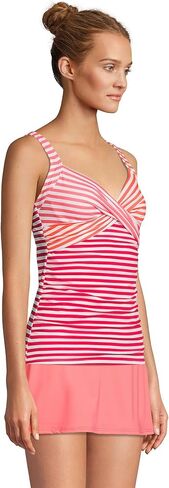 Lands' End Womens Chlorine Resistant Underwire Wrap Tankini Top Wood Lily/Strawberry Stripe Regular 8 in Saudi Arabia