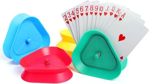 4 Set Playing Card Holders -4 Colors Ideal for Playing Cards,Holds Up to 15 Poker Cards Hands-Free Triangle Perfect for Kids and Adults-Cards Not Included in Saudi Arabia