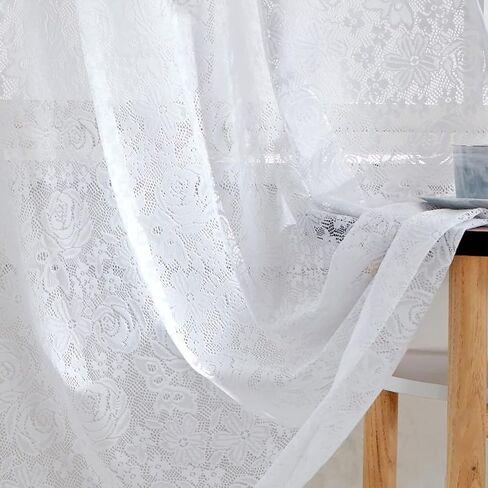 Lace Curtains 84 Inches Long - Crochet Rose Floral Sheer Lace Curtains for Bedroom, Shabby Chic White Lace Sheer Curtains for Light Filtering and Privacy, 52 x 84 Inch, 2 Panels, Off White in Saudi Arabia