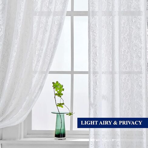 Lace Curtains 84 Inches Long - Crochet Rose Floral Sheer Lace Curtains for Bedroom, Shabby Chic White Lace Sheer Curtains for Light Filtering and Privacy, 52 x 84 Inch, 2 Panels, Off White in Saudi Arabia