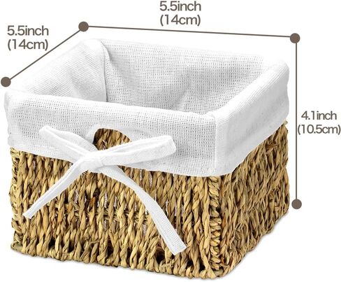EZOWare Set of 6 Woven Paper Rope Wicker Storage Nest Baskets Organizer Container Bins with Liner for Nursery Kids Baby Closets, Room Decor, Towels, Gift Baskets Empty - White (5.5 x 5.5 x 4") in Saudi Arabia