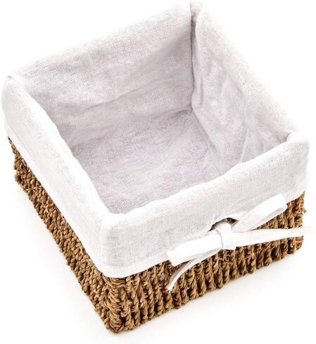 EZOWare Set of 6 Woven Paper Rope Wicker Storage Nest Baskets Organizer Container Bins with Liner for Nursery Kids Baby Closets, Room Decor, Towels, Gift Baskets Empty - White (5.5 x 5.5 x 4") in Saudi Arabia