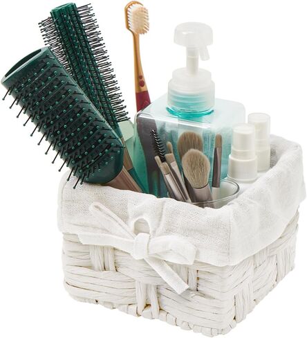 EZOWare Set of 6 Woven Paper Rope Wicker Storage Nest Baskets Organizer Container Bins with Liner for Nursery Kids Baby Closets, Room Decor, Towels, Gift Baskets Empty - White (5.5 x 5.5 x 4") in Saudi Arabia