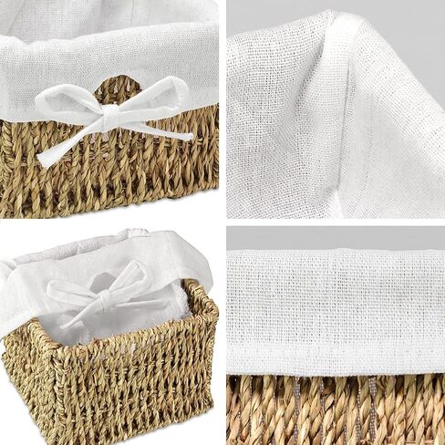 EZOWare Set of 6 Woven Paper Rope Wicker Storage Nest Baskets Organizer Container Bins with Liner for Nursery Kids Baby Closets, Room Decor, Towels, Gift Baskets Empty - White (5.5 x 5.5 x 4") in Saudi Arabia