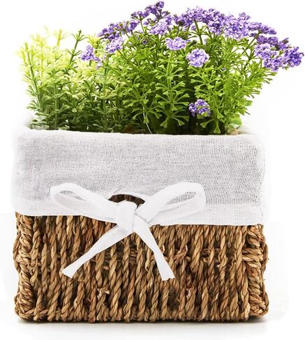 EZOWare Set of 6 Woven Paper Rope Wicker Storage Nest Baskets Organizer Container Bins with Liner for Nursery Kids Baby Closets, Room Decor, Towels, Gift Baskets Empty - White (5.5 x 5.5 x 4") in Saudi Arabia