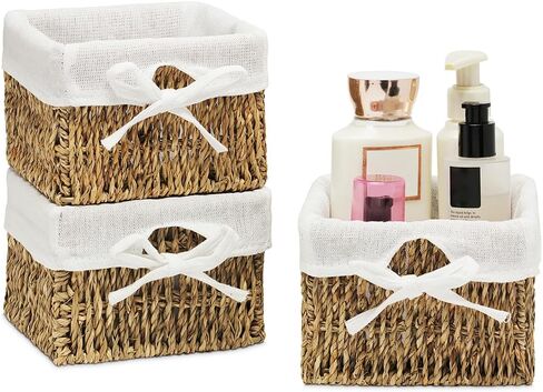 EZOWare Set of 6 Woven Paper Rope Wicker Storage Nest Baskets Organizer Container Bins with Liner for Nursery Kids Baby Closets, Room Decor, Towels, Gift Baskets Empty - White (5.5 x 5.5 x 4") in Saudi Arabia