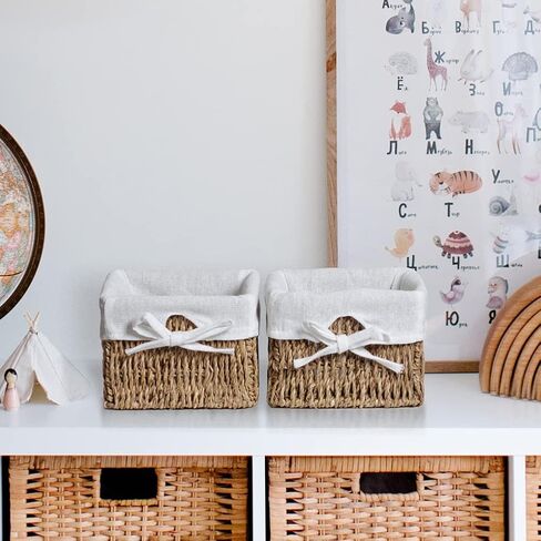 EZOWare Set of 6 Woven Paper Rope Wicker Storage Nest Baskets Organizer Container Bins with Liner for Nursery Kids Baby Closets, Room Decor, Towels, Gift Baskets Empty - White (5.5 x 5.5 x 4") in Saudi Arabia