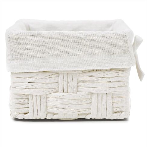 EZOWare Set of 6 Woven Paper Rope Wicker Storage Nest Baskets Organizer Container Bins with Liner for Nursery Kids Baby Closets, Room Decor, Towels, Gift Baskets Empty - White (5.5 x 5.5 x 4") in Saudi Arabia