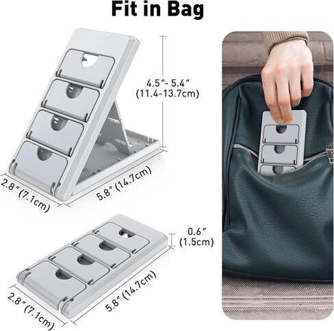 حامل كمبيوتر محمول قابل للتعديل للمكتب - قابل للطي وخفيف الوزن، 6 إعدادات ارتفاع، حامل هاتف قابل للفصل، متوافق مع كمبيوتر محمول ماك بوك - تصميم مريح للسفر - رمادي in Kuwait