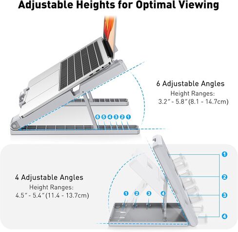 حامل كمبيوتر محمول قابل للتعديل للمكتب - قابل للطي وخفيف الوزن، 6 إعدادات ارتفاع، حامل هاتف قابل للفصل، متوافق مع كمبيوتر محمول ماك بوك - تصميم مريح للسفر - رمادي in Kuwait