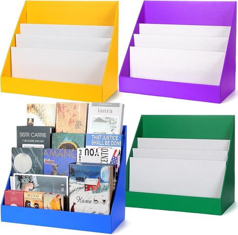 4 Pcs Classroom Cardboard Book Display Stand 3 Tiered Book Display Shelf 20" x 17" Tabletop Book Display Book Storage Rack Comic Display for School Library Office(White) in Saudi Arabia