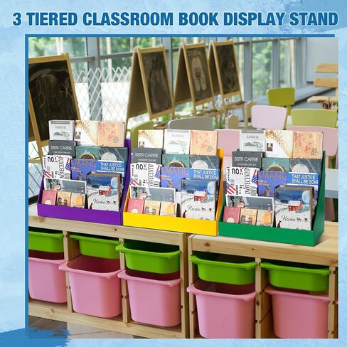 4 Pcs Classroom Cardboard Book Display Stand 3 Tiered Book Display Shelf 20" x 17" Tabletop Book Display Book Storage Rack Comic Display for School Library Office(White) in Saudi Arabia