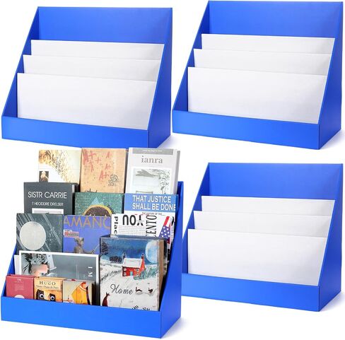 4 Pcs Classroom Cardboard Book Display Stand 3 Tiered Book Display Shelf 20" x 17" Tabletop Book Display Book Storage Rack Comic Display for School Library Office(White) in Saudi Arabia
