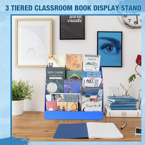 4 Pcs Classroom Cardboard Book Display Stand 3 Tiered Book Display Shelf 20" x 17" Tabletop Book Display Book Storage Rack Comic Display for School Library Office(White) in Saudi Arabia