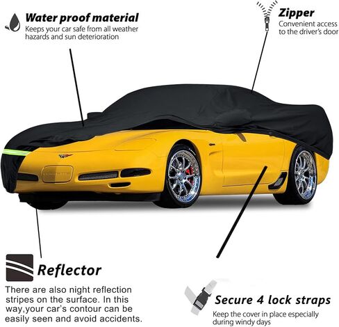 أغطية سيارة Yixin مقاومة للماء لسيارة Corvette 1997-2004 C5، غطاء سيارة 190T يناسب العملاء 100% حزام مقاوم للماء وسحاب باب مزدوج يصل إلى 180 بوصة طول (C5:(1996-2004)) in Saudi Arabia