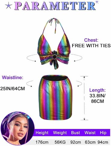 Kakaco Metallic Holograhic Skirt with Crop Top Sequence 2 Piece Outfits Sexy Rave Skirt Costume for Women in Saudi Arabia