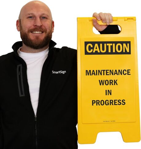 SmartSign 25 × 12 بوصة "تحذير - أعمال الصيانة جارية" لافتة أرضية قابلة للطي على الوجهين، بلاستيك بولي بروبيلين مطبوع رقميًا، أسود وأصفر in Saudi Arabia