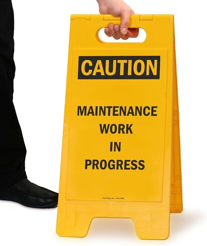 SmartSign 25 × 12 بوصة "تحذير - أعمال الصيانة جارية" لافتة أرضية قابلة للطي على الوجهين، بلاستيك بولي بروبيلين مطبوع رقميًا، أسود وأصفر in Saudi Arabia