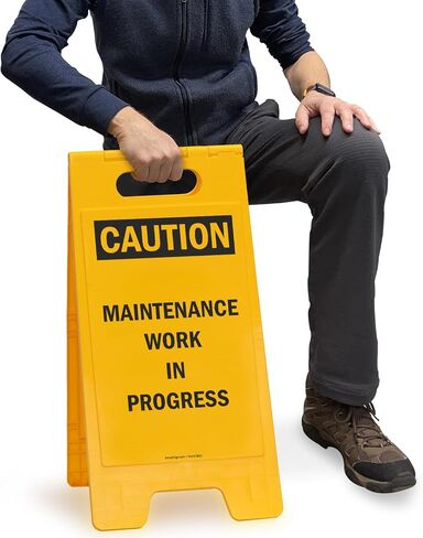 SmartSign 25 × 12 بوصة "تحذير - أعمال الصيانة جارية" لافتة أرضية قابلة للطي على الوجهين، بلاستيك بولي بروبيلين مطبوع رقميًا، أسود وأصفر in Saudi Arabia