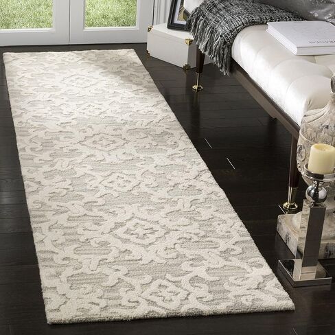 SAFAVIEH Blossom Collection 2'3" x 8' Grey/Ivory BLM104A Handmade Premium Wool Runner Rug in Saudi Arabia