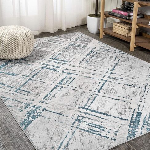 JONATHAN Y SOR201A-28 Slant Modern Abstract Indoor Area -Rug Contemporary Solid Striped Easy -Cleaning Bedroom Kitchen Living Room Non Shedding, 2 ft x 8 ft, Gray/Turquoise in Saudi Arabia