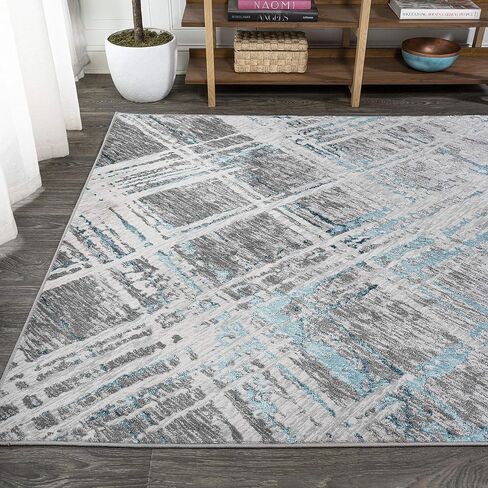 JONATHAN Y SOR201A-28 Slant Modern Abstract Indoor Area -Rug Contemporary Solid Striped Easy -Cleaning Bedroom Kitchen Living Room Non Shedding, 2 ft x 8 ft, Gray/Turquoise in Saudi Arabia