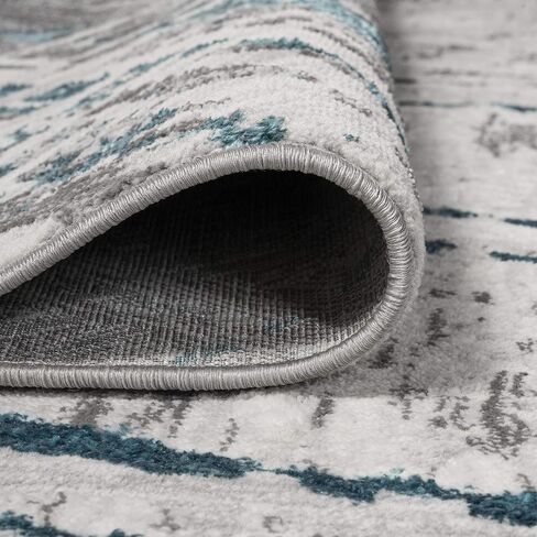 JONATHAN Y SOR201A-28 Slant Modern Abstract Indoor Area -Rug Contemporary Solid Striped Easy -Cleaning Bedroom Kitchen Living Room Non Shedding, 2 ft x 8 ft, Gray/Turquoise in Saudi Arabia