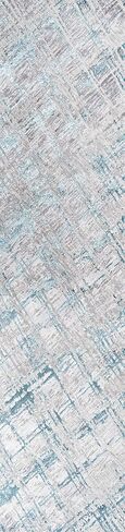 JONATHAN Y SOR201A-28 Slant Modern Abstract Indoor Area -Rug Contemporary Solid Striped Easy -Cleaning Bedroom Kitchen Living Room Non Shedding, 2 ft x 8 ft, Gray/Turquoise in Saudi Arabia