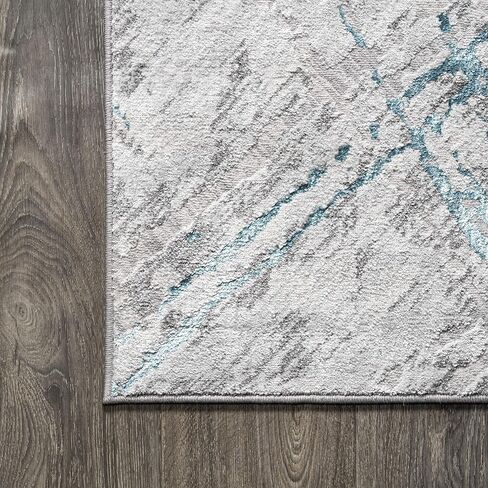 JONATHAN Y SOR201A-28 Slant Modern Abstract Indoor Area -Rug Contemporary Solid Striped Easy -Cleaning Bedroom Kitchen Living Room Non Shedding, 2 ft x 8 ft, Gray/Turquoise in Saudi Arabia