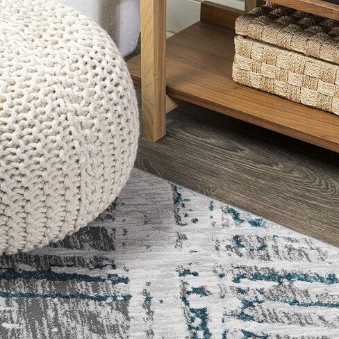 JONATHAN Y SOR201A-28 Slant Modern Abstract Indoor Area -Rug Contemporary Solid Striped Easy -Cleaning Bedroom Kitchen Living Room Non Shedding, 2 ft x 8 ft, Gray/Turquoise in Saudi Arabia