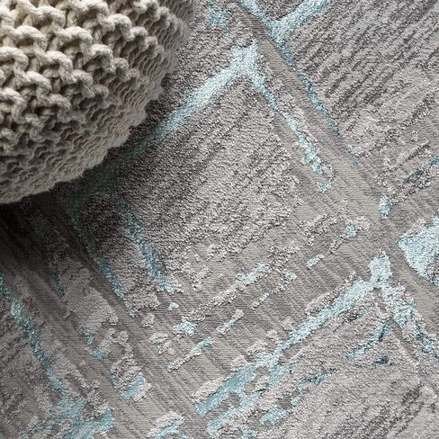 JONATHAN Y SOR201A-28 Slant Modern Abstract Indoor Area -Rug Contemporary Solid Striped Easy -Cleaning Bedroom Kitchen Living Room Non Shedding, 2 ft x 8 ft, Gray/Turquoise in Saudi Arabia