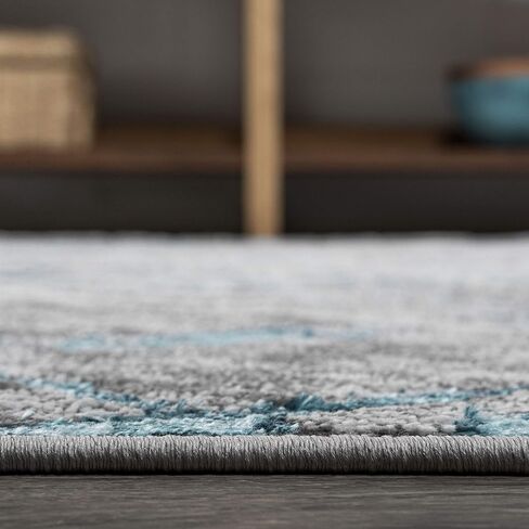 JONATHAN Y SOR201A-28 Slant Modern Abstract Indoor Area -Rug Contemporary Solid Striped Easy -Cleaning Bedroom Kitchen Living Room Non Shedding, 2 ft x 8 ft, Gray/Turquoise in Saudi Arabia