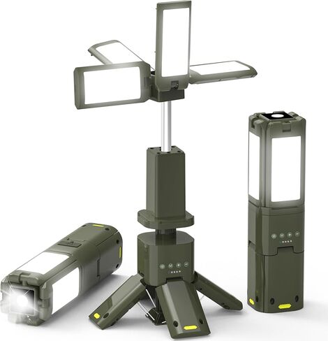 Camping Lights Rechargeable Camping Lantern, Retractable Illuminated Quad Stand, 3-Color Dimming, Portable & IPX5 Waterproof Lantern with 14000mAh, Outdoor LED Work Lights for Camping (Dark Green) in Saudi Arabia