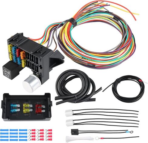 8 Circuit Wiring Harness Universal Wire Harness, Professional Automotive Replacement Electrical Fuses Wire Harness Kit, Compatible with Custom Vehicles, Hot Rods, Street Rods, Dune Buggies in Saudi Arabia