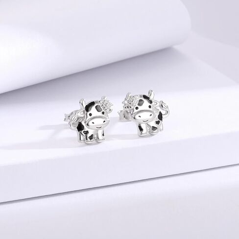 S925 Sterling Silver Hypoallergenic Cute Animal Stud Earrings Bunny Earrings Cow/Fox/Deer/Unicorn Jewelry Gift For Teen Girls in Saudi Arabia