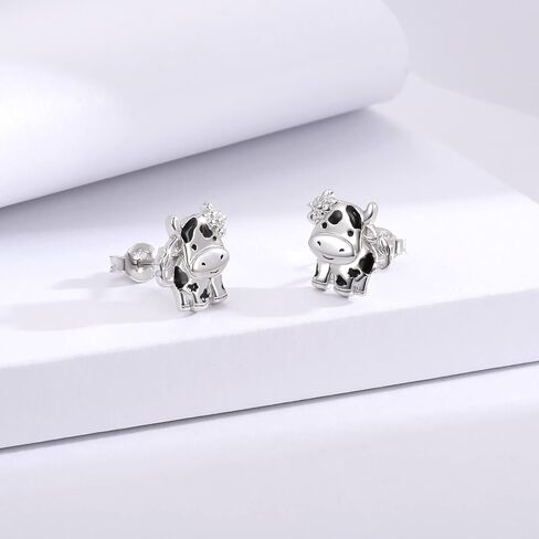 S925 Sterling Silver Hypoallergenic Cute Animal Stud Earrings Bunny Earrings Cow/Fox/Deer/Unicorn Jewelry Gift For Teen Girls in Saudi Arabia