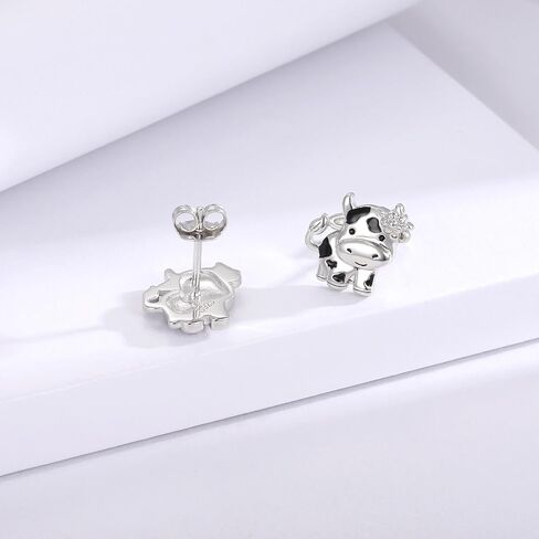 S925 Sterling Silver Hypoallergenic Cute Animal Stud Earrings Bunny Earrings Cow/Fox/Deer/Unicorn Jewelry Gift For Teen Girls in Saudi Arabia