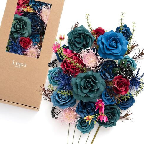 Ling's Moment Moody Burgundy & Black Artificial Flowers and Greenery Deluxe Combo Box Set, Goth Fake Flower for DIY Wedding Bridal Bouquet, Centerpieces Decor, Floral Arrangement Decor, etc. in Saudi Arabia