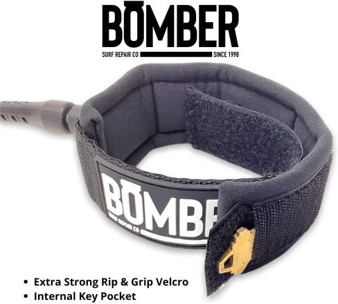 مقود Bomber Premium Surfboard من شركة Surf Repair Co. | سلك بولي يوريثان عالي القوة، مقود مقاوم للتشابك مع نظام دوار مزدوج، حبل ساق مستقيم لجميع أنواع ألواح ركوب الأمواج وألواح التجديف (أسود شفاف، 7 بوصات) in Saudi Arabia