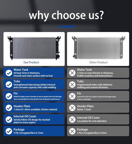 2839 مشعاع متوافق مع جيب كوماندر 3.7 V6 2006-2007، جراند شيروكي 3.7L 4.7L 6.1L V6 V8 | سمك النواة 26 ملم in Kuwait